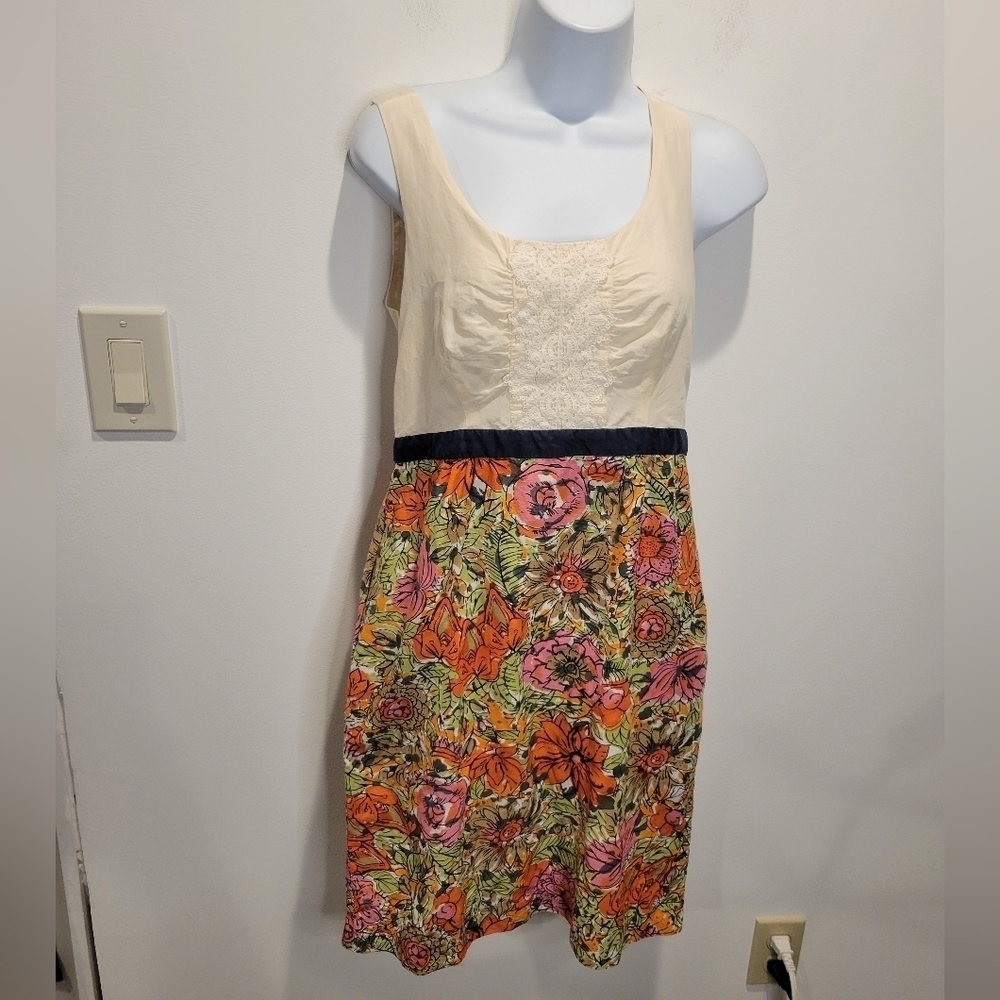 Anthropologie size 4 silk/cotton blend spring floral dress w/pockets